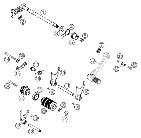 vue éclatée mécanisme de sélection - ktm 660 smc eu 2004