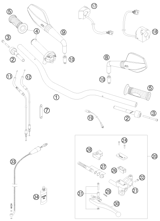 vue éclatée guidon, armatures - ktm 990 supermoto r 2009
