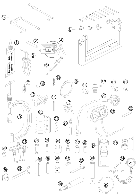 vue éclatée outils spéciaux moteur - ktm 990 super duke black 2009