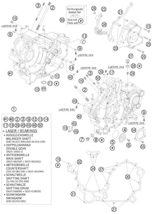 vue éclatée carter moteur - ktm 990 super duke black 2009
