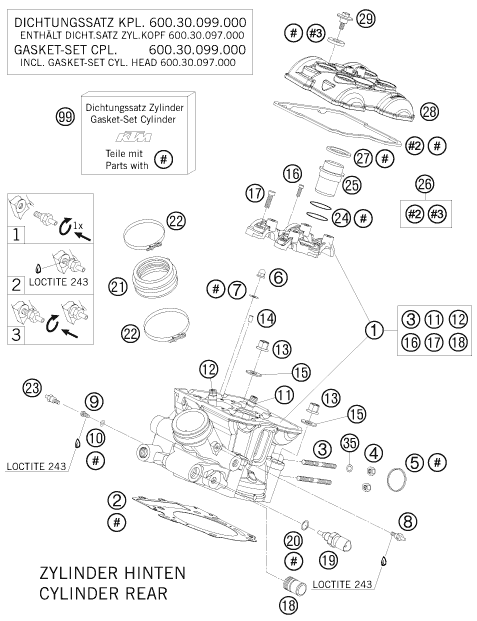 vue éclatée culasse arrière - ktm 990 super duke r 2009