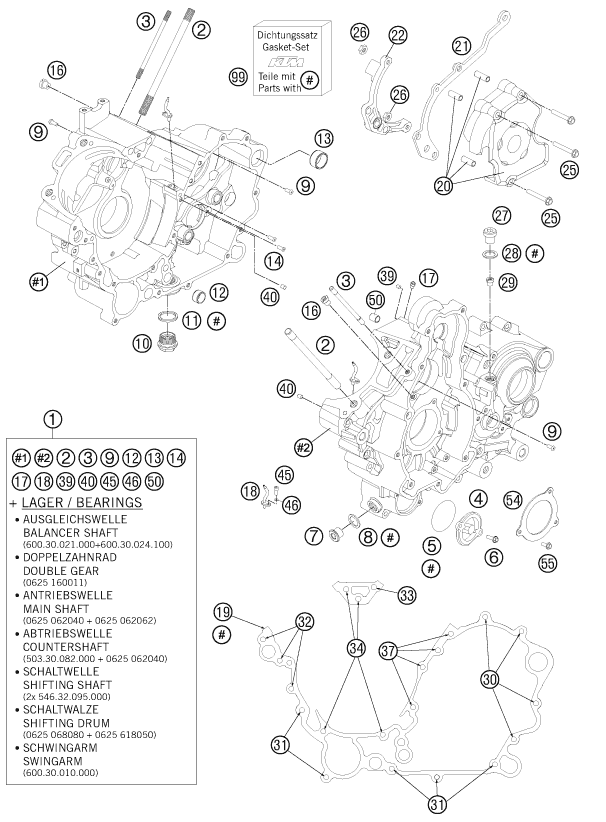 vue éclatée carter moteur - ktm 990 supermoto r 2011