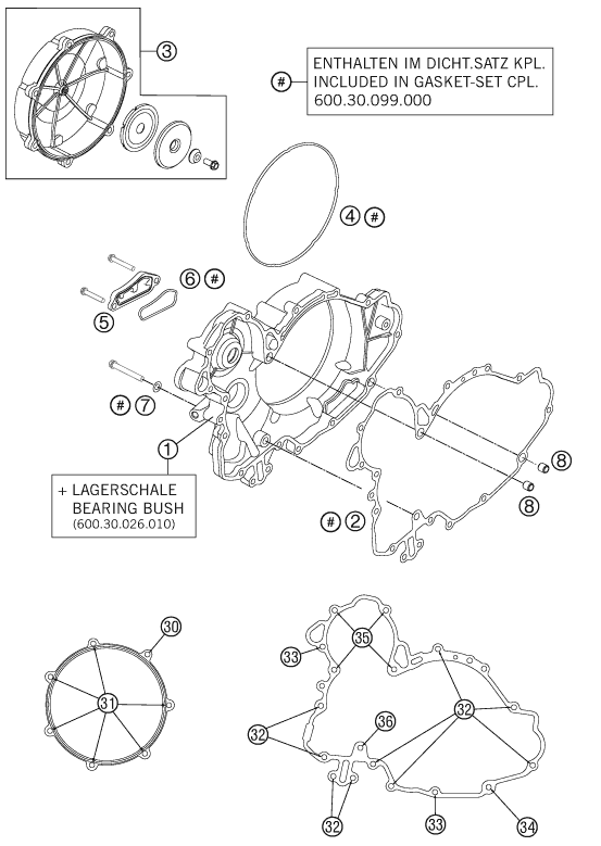 vue éclatée couvercle d’embrayage - ktm 990 supermoto r 2011