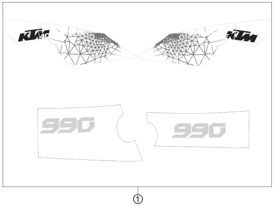 vue éclatée kit déco - ktm 990 adventure orange abs 11 2011