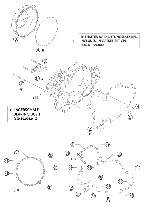 vue éclatée couvercle d’embrayage - ktm 950 adventure orange low 2004