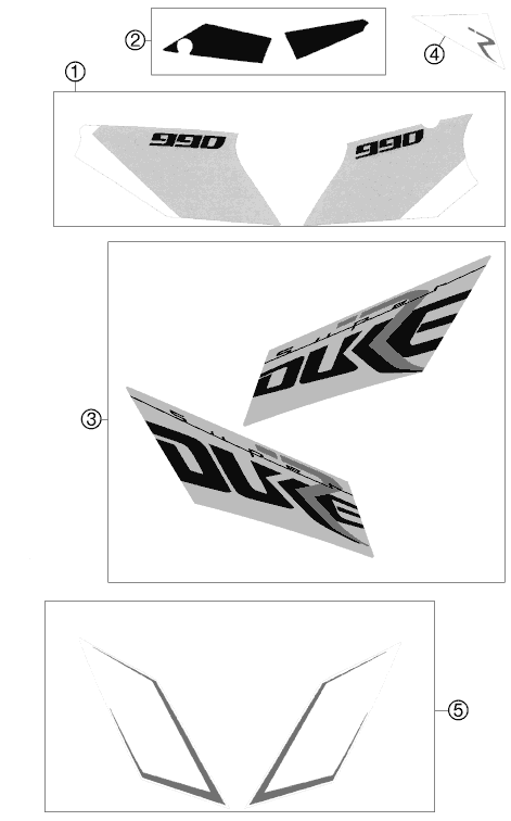 vue éclatée kit déco - ktm 990 super duke r 2011