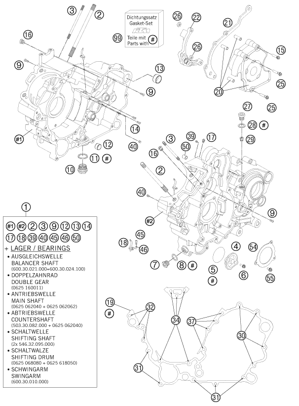 vue éclatée carter moteur - ktm 990 super duke r 2011