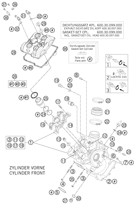 vue éclatée culasse avant - ktm 990 super duke r 2011