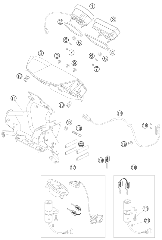 vue éclatée instruments / système de verrouillage - ktm 990 adventure s 2006