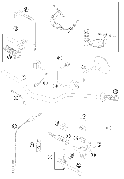 vue éclatée guidon, armatures - ktm 990 adventure blue abs 12 2012