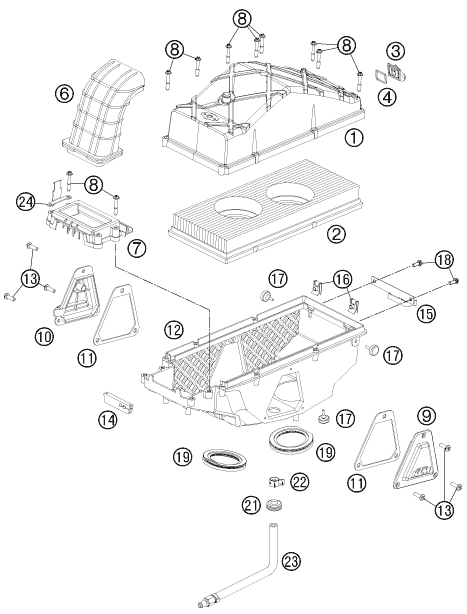 vue éclatée filtre à air - ktm 990 adventure blue abs 12 2012