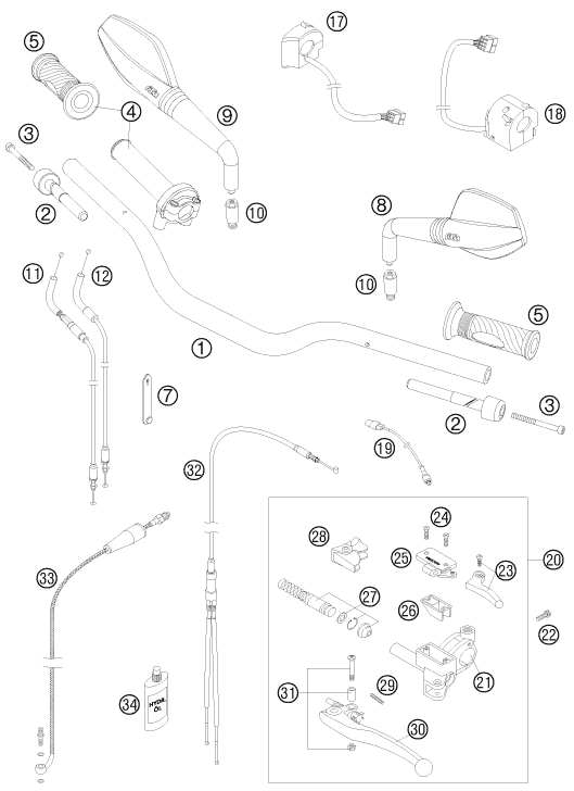 vue éclatée guidon, armatures - ktm 950 supermoto r 2008