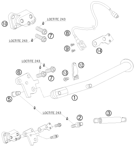 vue éclatée béquille latérale / béquille centrale - ktm 950 supermoto r 2008