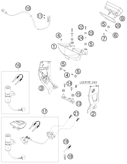 vue éclatée instruments / système de verrouillage - ktm 950 supermoto r 2008