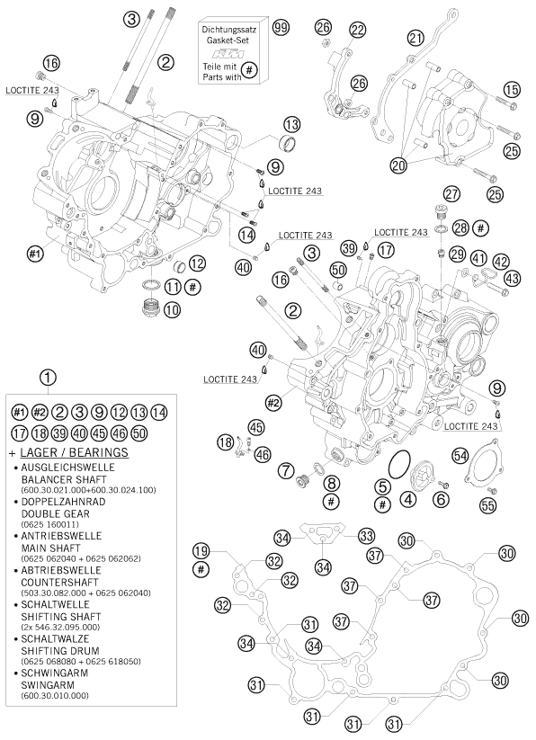 vue éclatée carter moteur - ktm 990 adventure black abs 2008