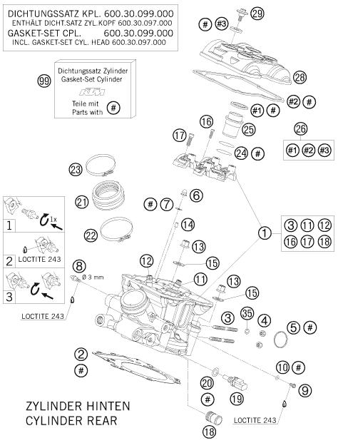 vue éclatée culasse arrière - ktm 950 super enduro r 2008
