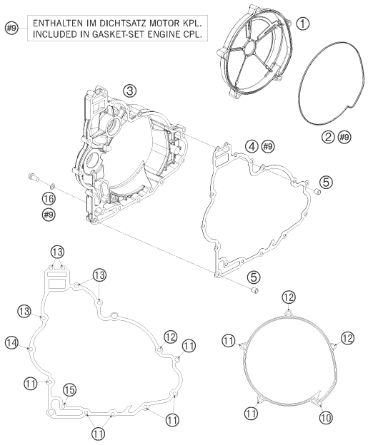 vue éclatée couvercle d’embrayage - ktm 1190 rc 8 orange fr 2008
