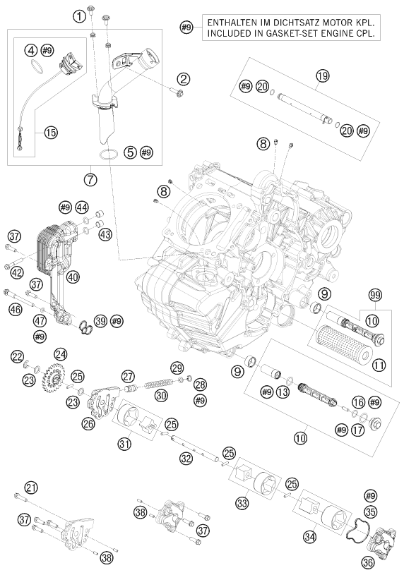 vue éclatée système de lubrification - ktm 1190 rc 8 white fr 2008