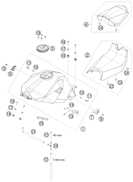 vue éclatée réservoir, selle - ktm 1190 rc 8 white fr 2009