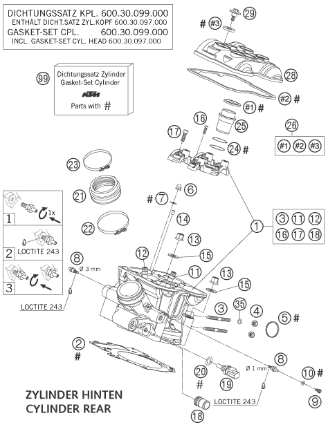vue éclatée culasse arrière - ktm 1190 rc 8 eu 2007