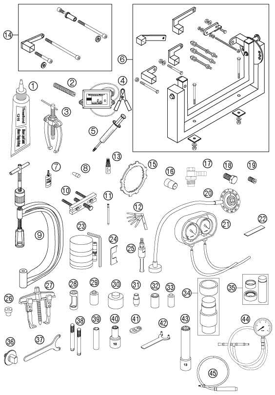 vue éclatée outils spéciaux moteur - ktm 990 super duke anthrazit 07 eu 2007
