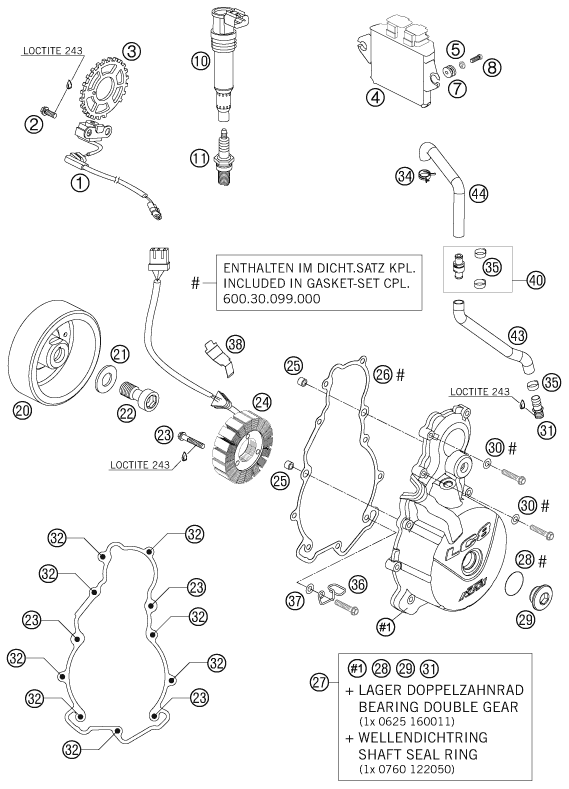 vue éclatée système de allumage - ktm 990 super duke anthrazit 07 eu 2007