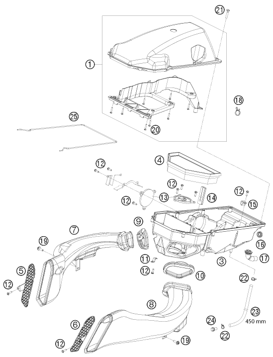 vue éclatée filtre à air - ktm 1190 rc 8 orange eu 2008