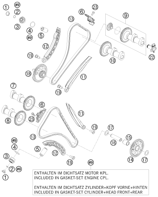 vue éclatée commande de distribution - ktm 1190 rc 8 orange eu 2008