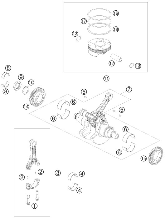 vue éclatée vilebrequin, piston - ktm 1190 rc 8 white eu 2009
