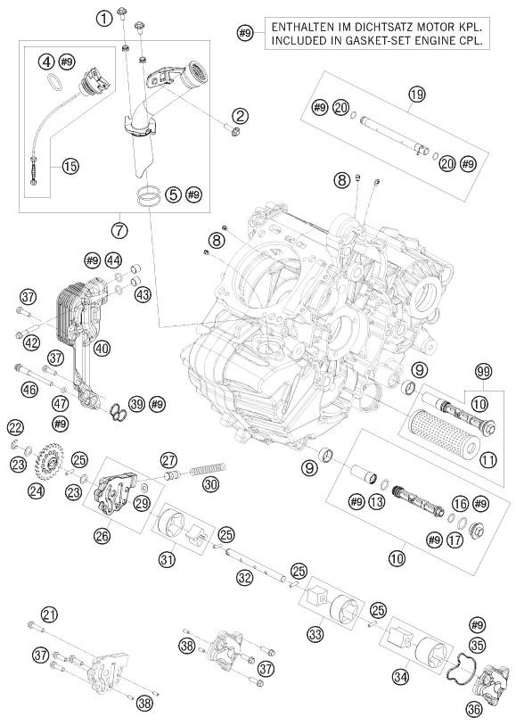 vue éclatée système de lubrification - ktm 1190 rc 8 white eu 2009