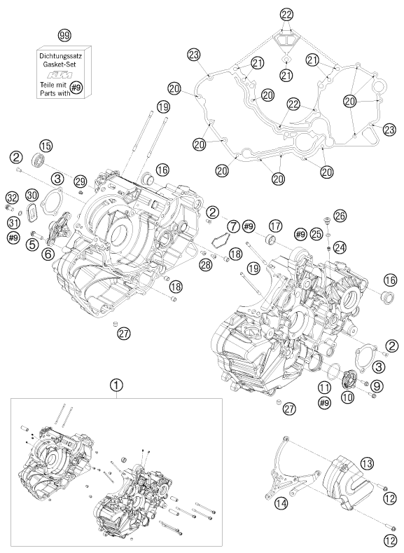 vue éclatée carter moteur - ktm 1190 rc8 orange eu 2010