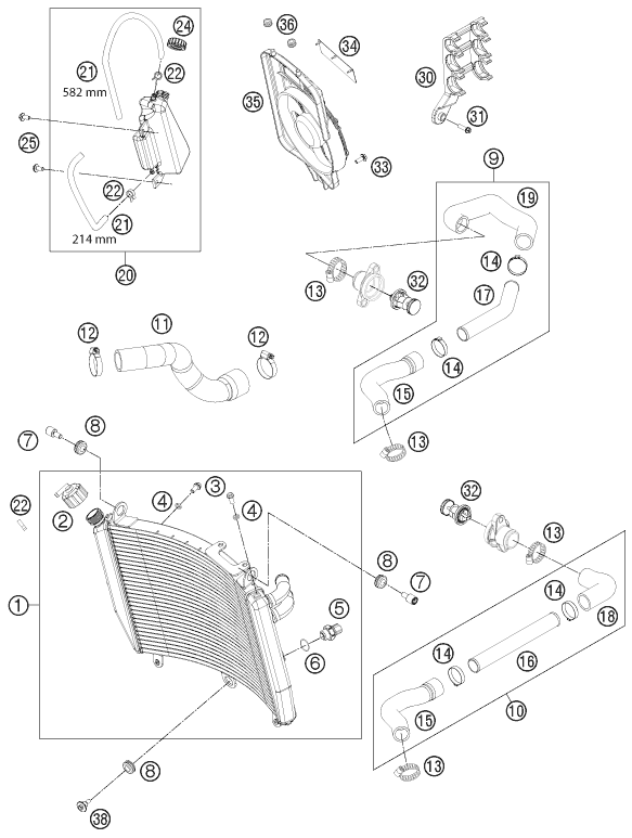 vue éclatée système de refroidissement - ktm 1190 rc8-r eu 2010