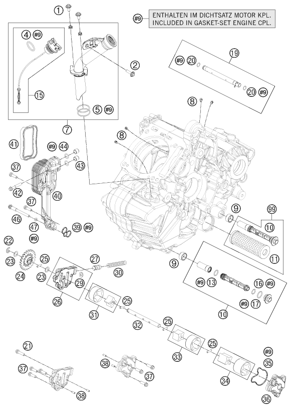 vue éclatée système de lubrification - ktm 1190 rc8-r eu 2010