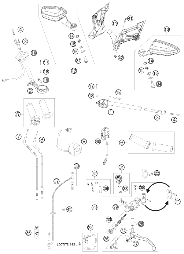 vue éclatée guidon, armatures - ktm 1190 rc8 white eu 2010