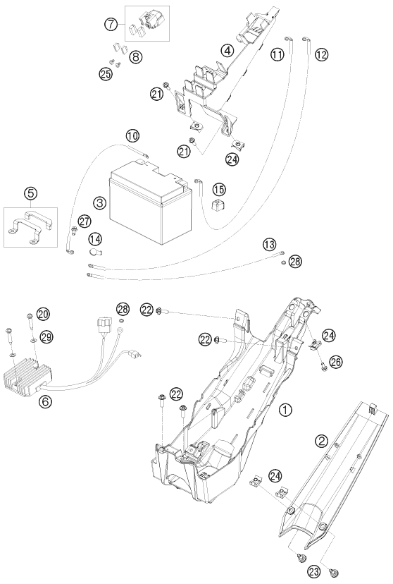 vue éclatée batterie - ktm 1190 rc8 white eu 2010