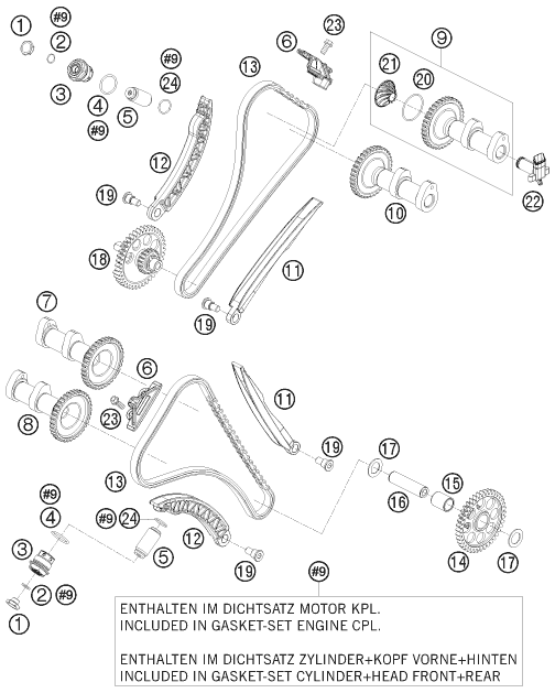 vue éclatée commande de distribution - ktm 1190 rc8 white eu 2010