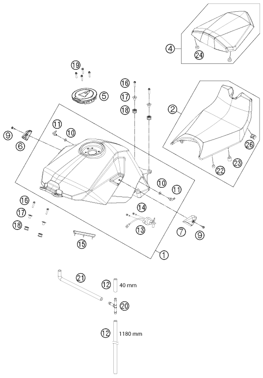 vue éclatée réservoir, selle - ktm 1190 rc8 r black eu 2012