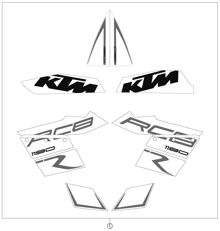 vue éclatée kit déco - ktm 1190 rc8 r black eu 2012