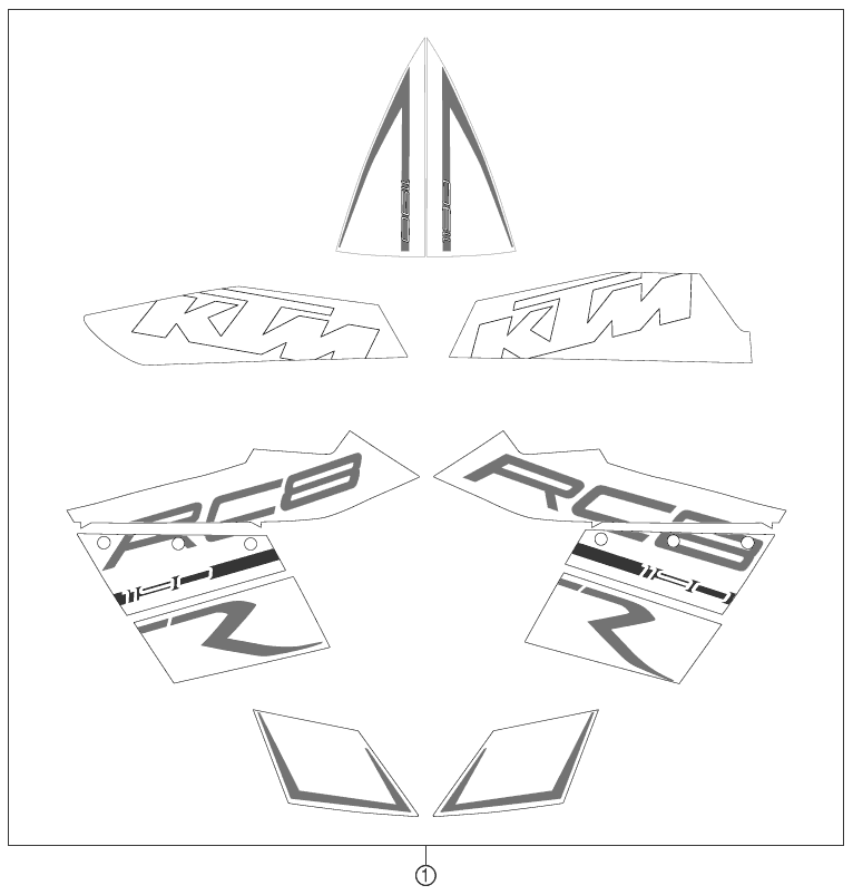 vue éclatée kit déco - ktm 1190 rc8 r white eu 2012