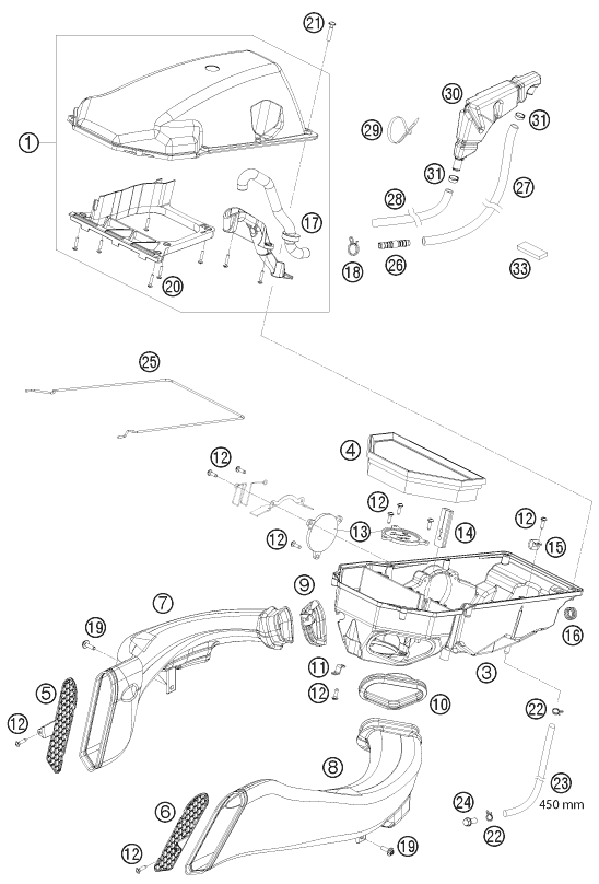 vue éclatée filtre à air - ktm 1190 rc8r track eu 2012