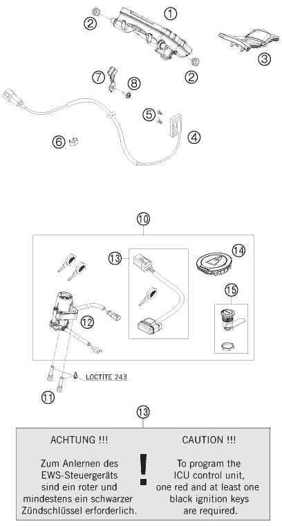 vue éclatée instruments / système de verrouillage - ktm 1190 rc8r track eu 2012