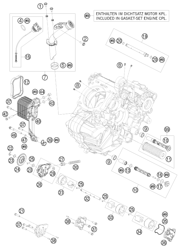 vue éclatée système de lubrification - ktm 1190 rc8r track eu 2012