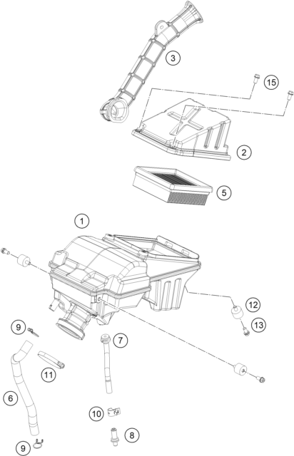 vue éclatée filtre à air - ktm 125 duke orange abs eu 2015