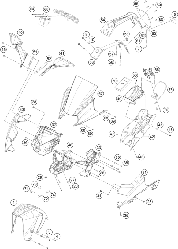 vue éclatée plaque, garde-boue - ktm rc 200 black w/o abs ckd 16 co 2016