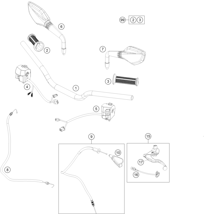 vue éclatée guidon, armatures - ktm 200 duke or. w/o abs ckd 14 cn 2014