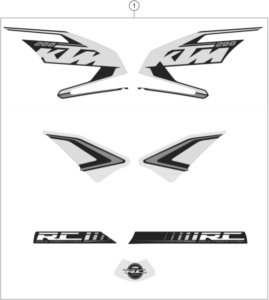 vue éclatée kit déco - ktm rc 200 black w/o abs ckd 15 my 2015