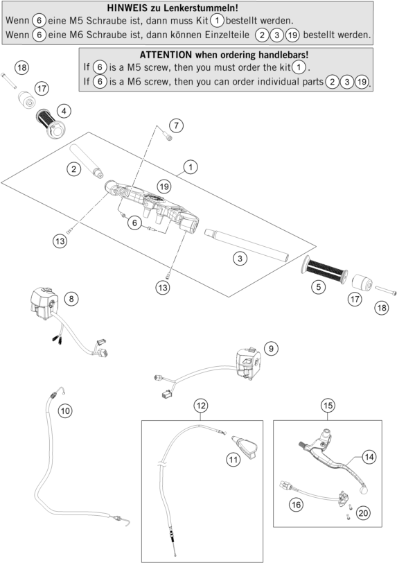 vue éclatée guidon, armatures - ktm rc 250 white abs ckd 15 th 2015