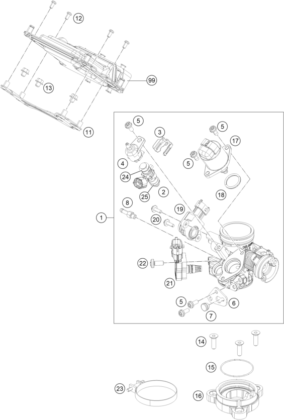 vue éclatée corps du clapet d'étranglement - ktm 250 duke bl. abs ckd 15 th 2015