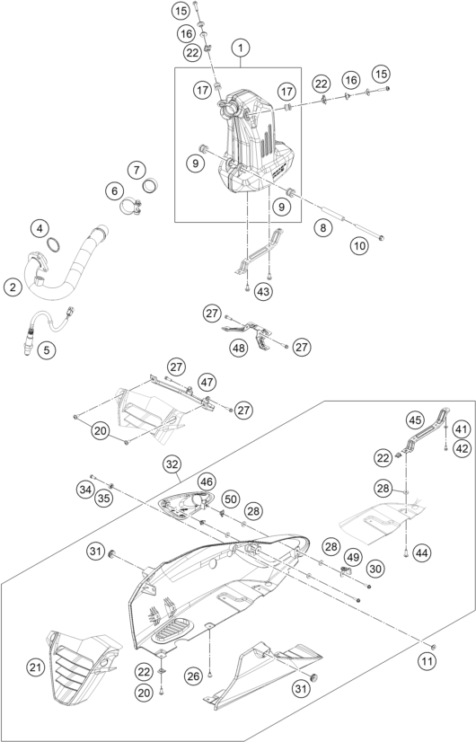 vue éclatée système d'echappement - ktm rc 390 white abs ckd 15 cn 2015
