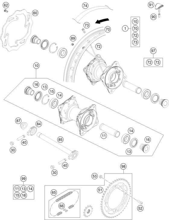 vue éclatée roue arrière - ktm 85 sx 17/14 eu 2013